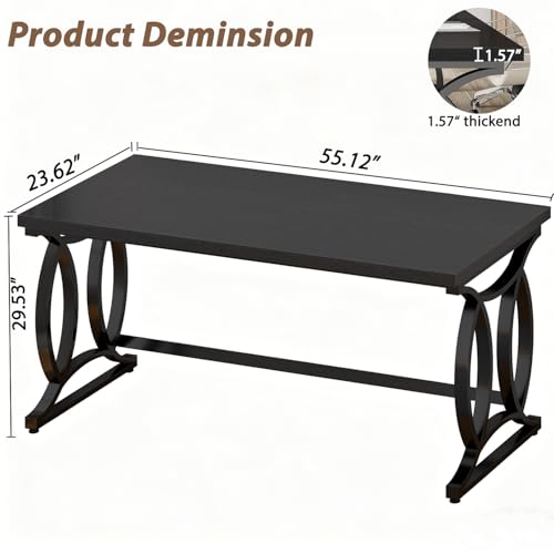 Black Home Office Desk, 55 Inch Metal Wood Computer Desk, view 3