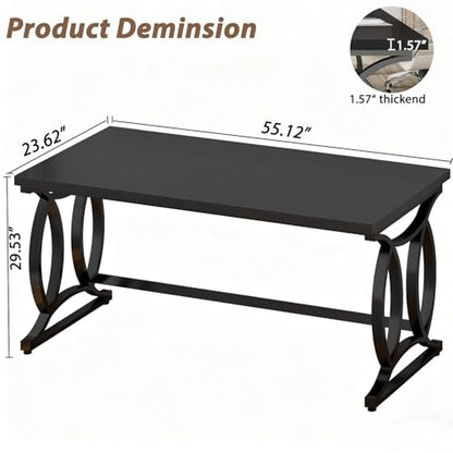 Black Home Office Desk, 55 Inch Metal Wood Computer Desk, view 3