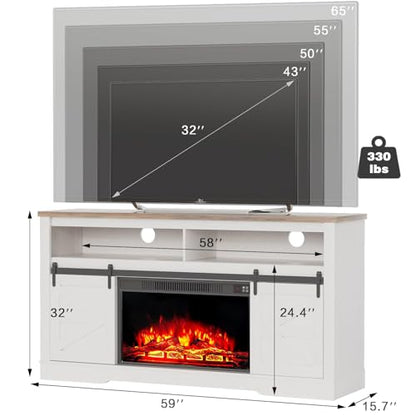 Fireplace TV Stand for TVs up to 65", Farmhouse Media Console,White, view 3