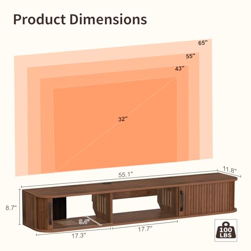 55" Floating TV Stand for TVs up to 65", view 3