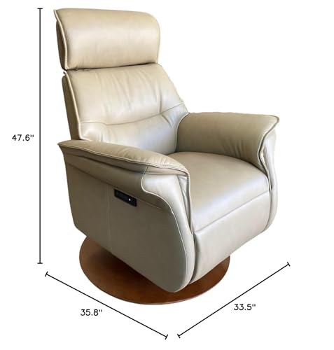IMG Sedona Relaxer Recliner Chair with Ergo Lift - Medium Size - Sand Leather - American Walnut Wood Finish (Curbside)