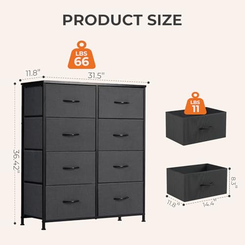 8 Drawer Black Dresser for Bedroom Tall, Organizer Storage, view 4