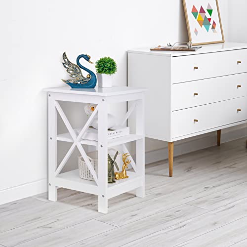 3-Tier End Table with Storage Shelves Versatile X-Design Sofa Side Table for Living Room Bedroom Apartment Small Space, White