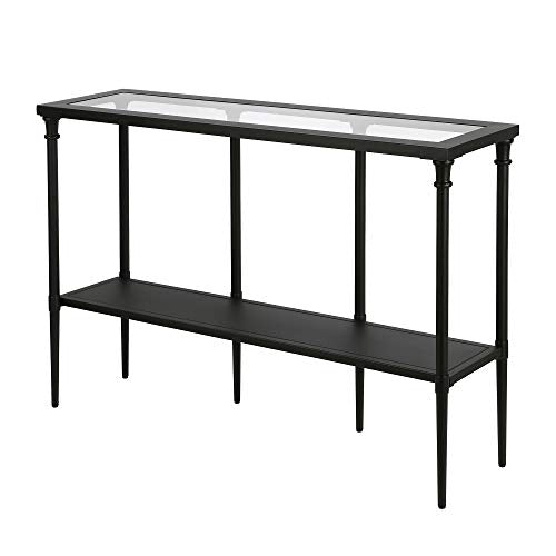 Dafna 45'' Wide Rectangular Console Table in Blackened Bronze | Two-tier design with glass top adds stylish storage and display space to entryways, hallways, living rooms, or behind sofas