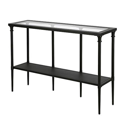 Dafna 45'' Wide Rectangular Console Table in Blackened Bronze | Two-tier design with glass top adds stylish storage and display space to entryways, hallways, living rooms, or behind sofas