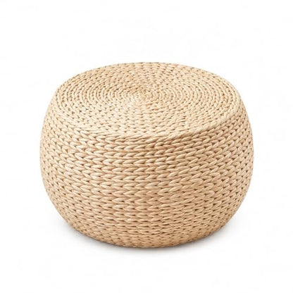 Small Straw Round Pouf Ottoman, Natural Mini Solid Wood Footrest, Boho Low Tatami Footstool for Living Room Bedroom Patio, 12.2"×12.2"×8.7", Ideal for Foot Rest