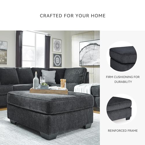 Signature Design by Ashley Altari Oversized Accent Ottoman, Large Gray Square Footstool, Contemporary Chenille Fabric Coffee Table Design, Slate