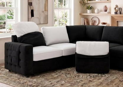 Sectional Sleeper Sofa with Pull Out Bed U-Shape Sectional Couch with Storage Chaise 6 Seater Sleeper Sectional Sofa Bed, Velvet Black