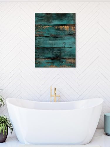 NuYeBiofx Farm Vintage Teal Wood Grain Canvas Wall Art Prints,48"x32" Framed Picture Artwork Rustic Wooden Plank Printed Canvas Oil Painting for Living Room Bedroom Office,Ready to Hang