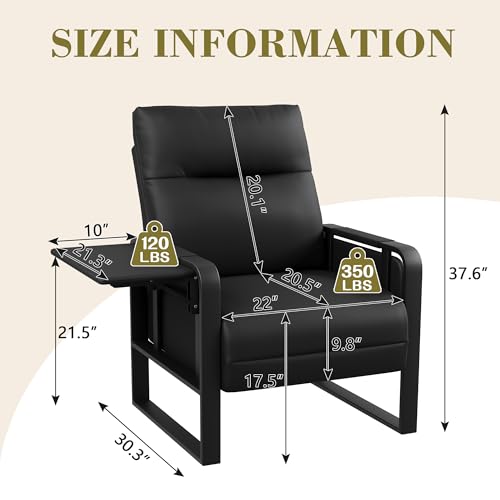 Black Accent Chair PU Leather Upholstered Armchair with Side Table | Modern Ergonomic Accent Chair for Living Room Bedroom Reading Chair with Side Pocket Corner Chair Office Reception Side Chair