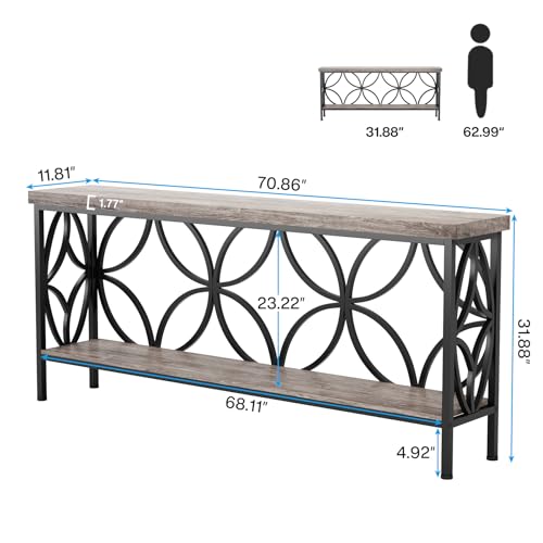 Sofa Table, 70.9 Inch Industrial Behind Couch Table with Storage Shelves, Narrow Long Console Table for Entryway, Living Room, Foyer, Hallway, Office