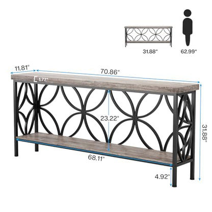 Sofa Table, 70.9 Inch Industrial Behind Couch Table with Storage Shelves, Narrow Long Console Table for Entryway, Living Room, Foyer, Hallway, Office