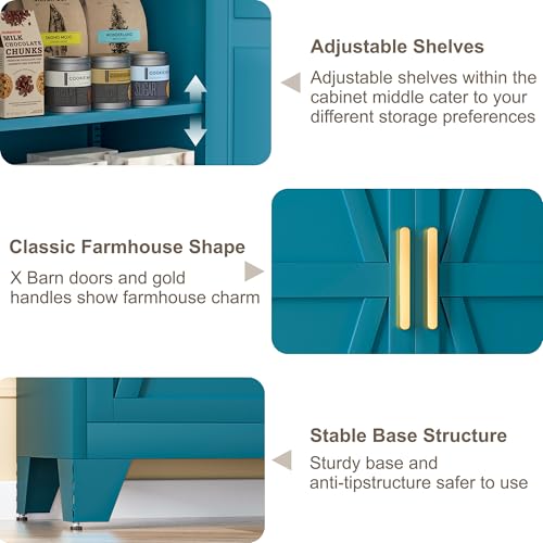 71H Tall Metal Storage Cabinet with 2 Doors and 5 Shelves, Farmhouse Storage Cabinet with Barn Doors, Pantry Storage for Home, Office, Bathroom, Dining Room, Kitchen (Blue)
