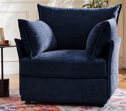Blue Oversized Accent Chair with Removable & Washable Chenille Cover, Modern Mid-Century Upholstered Armchair, Deep Seat Comfy Reading Chair for Living Room, Pet & Kid Friendly