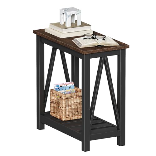 Farmhouse End Table, Rustic Vintage Narrow End Side Table with Storage Shelf for Small Spaces, Nightstand Sofa Table for Living Room, Bedroom Black