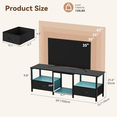 TV Stand for TVs up to 65 Inch, 59'' Under TV Cabinet, Black, view 4