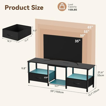 TV Stand for TVs up to 65 Inch, 59'' Under TV Cabinet, Black, view 4
