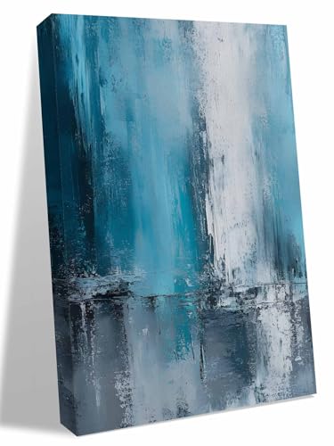NuYeBiofx Turquoise Grey Graffiti Canvas Wall Art Prints,48"x32" Framed Picture Artwork Abstract Art Modern Oil Painting Printed Canvas Oil Painting for Living Room Bedroom Office,Ready to Hang