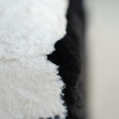 Faux Cowhide Ottoman, 16x16x17 Inch, Black White Cow Print | Upholstered Cube Foot Stool, Solid Metal Legs, Animal Print Design, Modern Farmhouse Decor for Living Room, Bedroom, Entryway