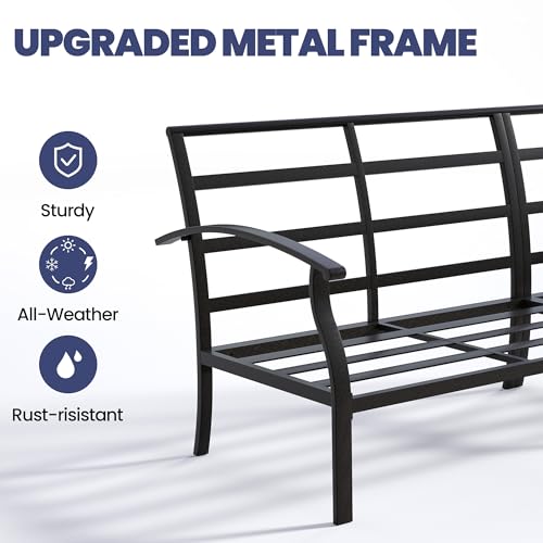 Patio Furniture Set,4 Piece Metal Outdoor Patio Furniture Set,All Weather Modern Patio Conversation Sets w/3 Seater Sofa,2 Single Sofas and Coffee Table for Balcony Deck,Sand