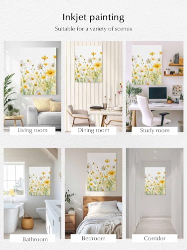 NuYeBiofx Garden Flowers Daisy Canvas Wall Art Prints,30"x20" Framed Picture Artwork Minimalist Pastoral Floral Art Printed Canvas Oil Painting for Living Room Bedroom Office,Ready to Hang