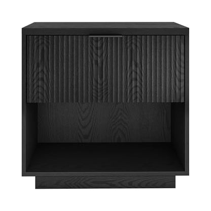 24" Fluted Nightstand, Ribbed Side Table, Natural Black | Ribbed-front design with a smooth-glide drawer and open cubby storage offers clean-lined style for bedrooms or home offices