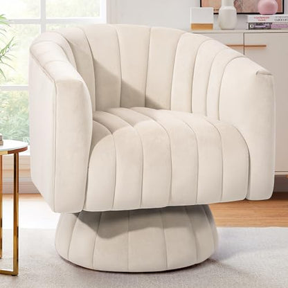 Swivel Accent Chair with Armrest, Mid Century 360 Degree Swivel Barrel Chair Overstuffed Tufted Velvet, Ideal for Living Room, Bedroom, Reading Room, Beige