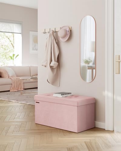 SONGMICS Mazie Collection - Storage Ottoman Bench, Foldable Foot Rest, 15 x 30 x 15 Inches, End of Bed Bench, Storage Chest, Load 660 lb, Living Room, Bedroom, Entryway, Jelly Pink ULSF247R01