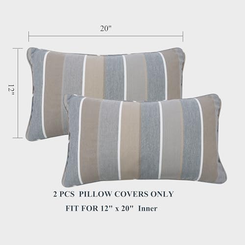 Outdoor Lumbar Pillow Covers 12X20 Inch, No Insert-Grey Stripe