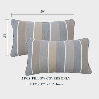 Outdoor Lumbar Pillow Covers 12X20 Inch, No Insert-Grey Stripe