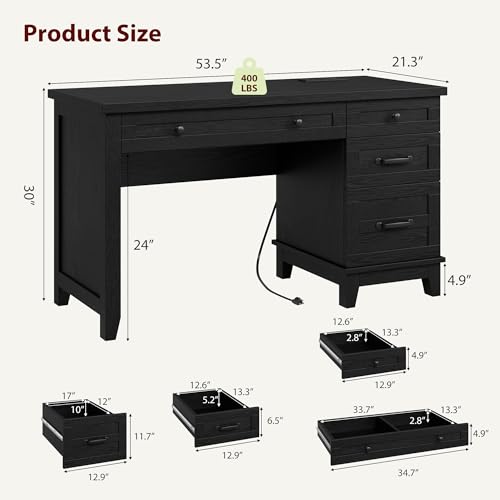 53.5" Farmhouse Home Office Desk with File Cabinet, view 3