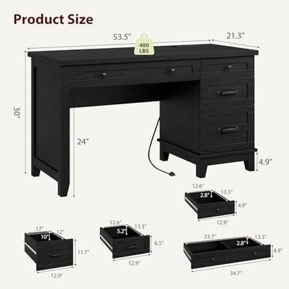 53.5" Farmhouse Home Office Desk with File Cabinet, view 3