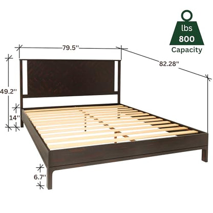Ethan King Size Bed Frame with Diamond Headboard, Rustic Mid-Century Modern, view 3