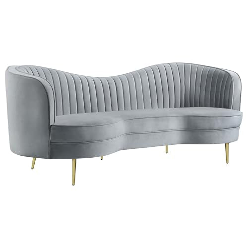 Coaster Home Furnishings - Sophia - 3-Piece Velvet Upholstered Sofa Set with Channel Tufting and Inverted Camel Back - Contemporary - Living Room - Gray - 506864-S3
