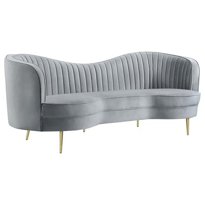 Coaster Home Furnishings - Sophia - 3-Piece Velvet Upholstered Sofa Set with Channel Tufting and Inverted Camel Back - Contemporary - Living Room - Gray - 506864-S3