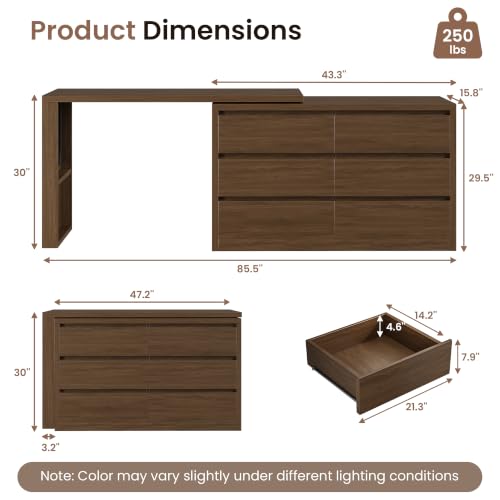 6 Drawer Double Dresser for Bedroom, L Shaped Modern Simply Chest of Drawers, view 3