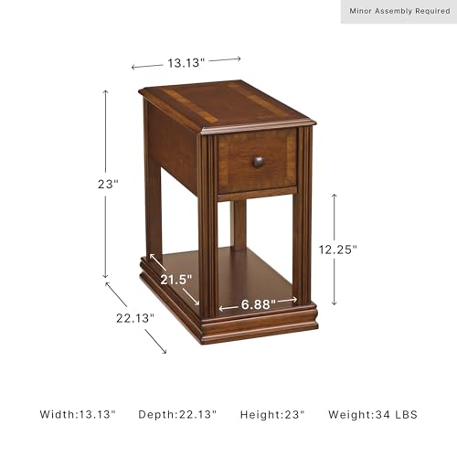 Signature Design by Ashley Breegin Chair Side End Table, 1 Drawer, 1 Fixed Shelf, Veneers, Wood, 13.13" W x 22.13" D x 23" H, Brown