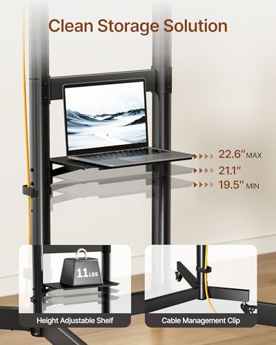 Heavy-Duty Rolling TV Stand for 55–100" Screens — Supports 165 lbs, Stable Mobile TV Cart with Shelf & Locking Wheels, Max VESA 800x600mm, Black