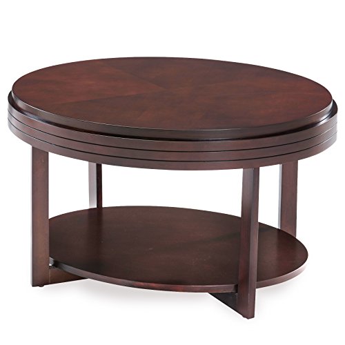10109-CH Oval Small Coffee Table with Shelf, Chocolate Cherry