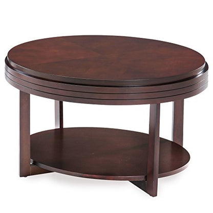 10109-CH Oval Small Coffee Table with Shelf, Chocolate Cherry