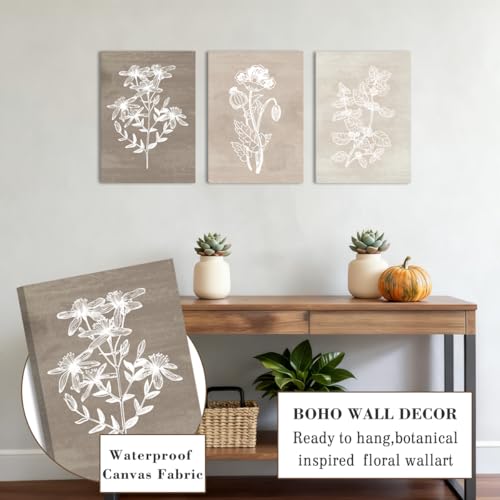 Neutral Botanical Plant Canvas 6 Pieces Wall Art Rustic Wall Decor Farmhouse Wall Paintings Botanical Prints Simple Plants Wall Pictures Minimalist Flower Decor for Living Room Bedroom Bathroom Office Dining Room 12"x 16"