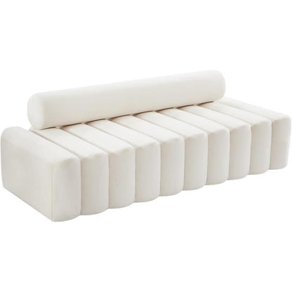Meridian Furniture 647Cream-S Melody Collection Modern | Contemporary Velvet Upholstered Sofa with Deep Channel Tufting