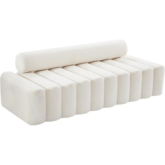 Meridian Furniture 647Cream-S Melody Collection Modern | Contemporary Velvet Upholstered Sofa with Deep Channel Tufting