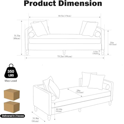 75.2" W Retro Oversized Chaise Lounge Chair Indoor with Left & Right Armrest, view 3