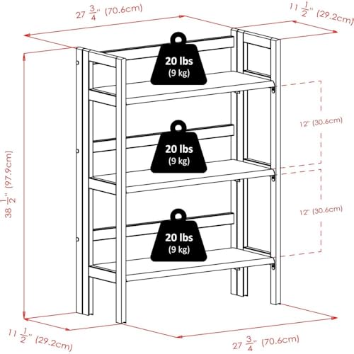 Terry Three Shelf Black Folding Storage Stand Wooden Bookcase Narrow Home Organizer Open Tier Vertical Display Compact Furniture Unit Decorative Organizer Stylish Utility Shelf