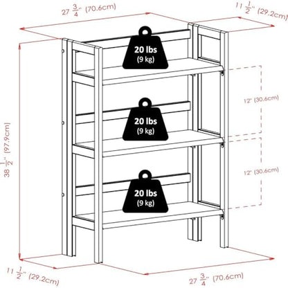 Terry Three Shelf Black Folding Storage Stand Wooden Bookcase Narrow Home Organizer Open Tier Vertical Display Compact Furniture Unit Decorative Organizer Stylish Utility Shelf