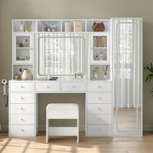 71'' Tall Vanity Desk with Body Mirror & LED Mirror, view 2
