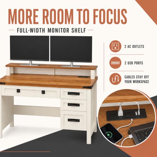 47 Inch Farmhouse Computer Desk with 4 Drawers Power Outlets USB Ports, view 5
