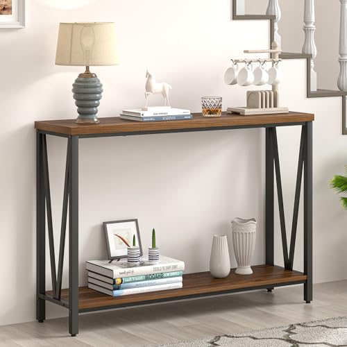 Entryway Table, Narrow Console Table, Modern Sofa Table for Living Room, Hallway, Behind Couch (Rustic Walnut)
