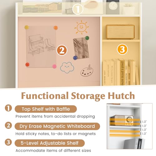 Computer Desk with Hutch, Space Saving Laptop Desk with Magnetic Whiteboard, view 6